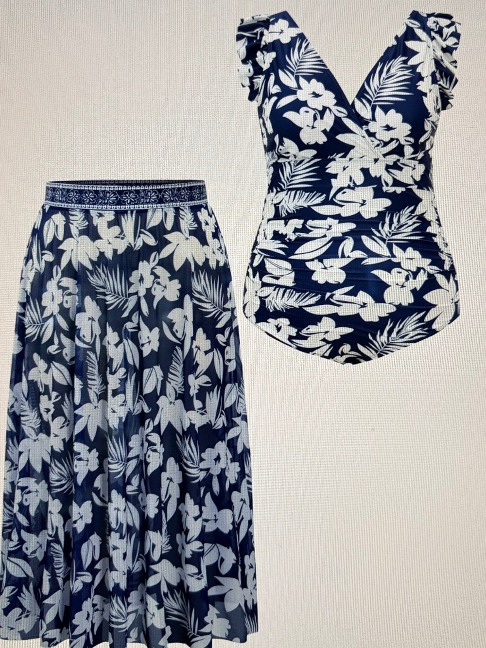 Bloomchic Swimsuit + Sarong Set Tropical Print Size 12